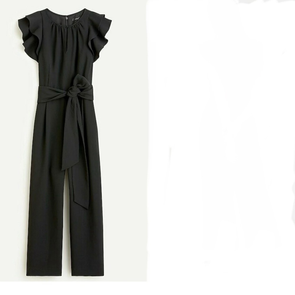 J.Crew Ruffle Sleeve Tie-Waist Jumpsuit Black AR678 Size 4 NWT